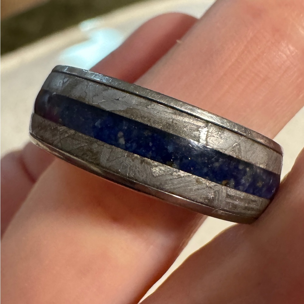 Shane Co Authentic Titanium Meteorite Lapis Lazuli Sz 11 Men’s Wedding Band Ring - Picture 10 of 13